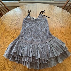 Free People FP One Taupe Gray Lace Top Ruffle Slip Mini Dress Size S Boho